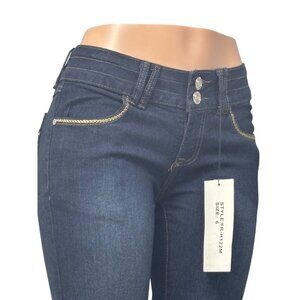 Out Jeans Women’s Cross-stitch embroidery Straight Leg Stretch Jeans, Dark Wash